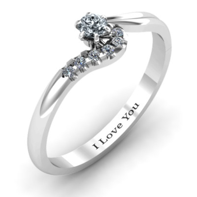 Sterling Silver Solitaire Wave Personalised Ring with Stone Accents  - AMAZINGNECKLACE.COM