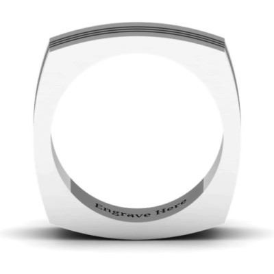 Sterling Silver Stria Grooved Square-shaped Men's Personalised Ring - AMAZINGNECKLACE.COM
