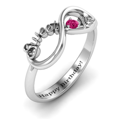 Sterling Silver Sweet 16 with Birthstone Infinity Personalised Ring  - AMAZINGNECKLACE.COM