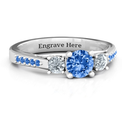 Sterling Silver Three Stone Eternity Personalised Ring with Twin Accent Rows  - AMAZINGNECKLACE.COM