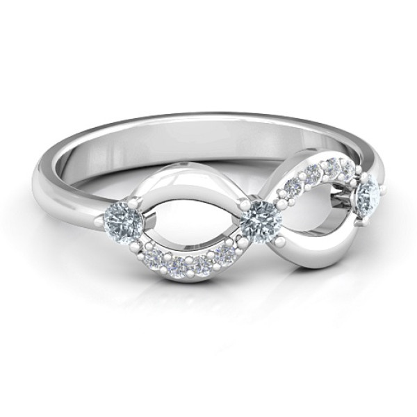 Sterling Silver Three Stone Infinity Personalised Ring with Accents  - AMAZINGNECKLACE.COM