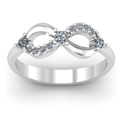 Sterling Silver Three Stone Infinity Personalised Ring with Accents  - AMAZINGNECKLACE.COM