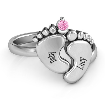 Sterling Silver Toe-tally In Love Engravable Birthstone Footprint Personalised Ring  - AMAZINGNECKLACE.COM