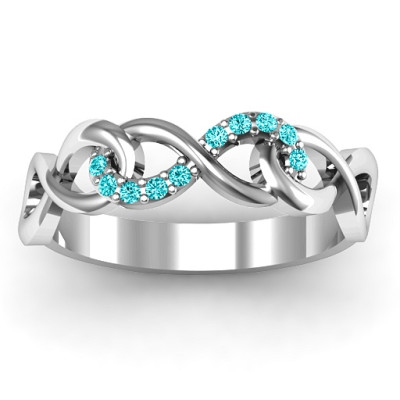 Sterling Silver Triple Entwined Infinity Personalised Ring with Accents - AMAZINGNECKLACE.COM