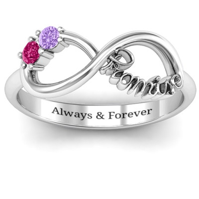 Sterling Silver Two Stone Promise Infinity Personalised Ring  - AMAZINGNECKLACE.COM