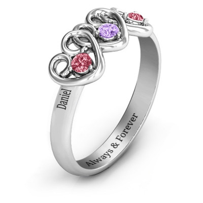 Three's Company Triple Heart Gemstone Personalised Ring  - AMAZINGNECKLACE.COM