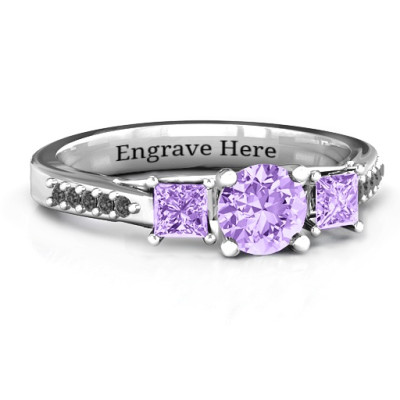 Three Stone Eternity Personalised Ring with Twin Accent Rows  - AMAZINGNECKLACE.COM