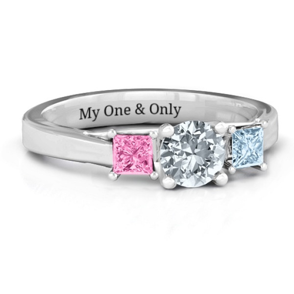 Three Stone Eternity with Princess Accents Personalised Ring  - AMAZINGNECKLACE.COM