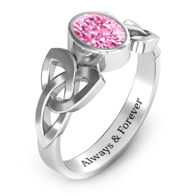 Trinity Knot Personalised Ring With Bezel-Set Oval Stone  - AMAZINGNECKLACE.COM