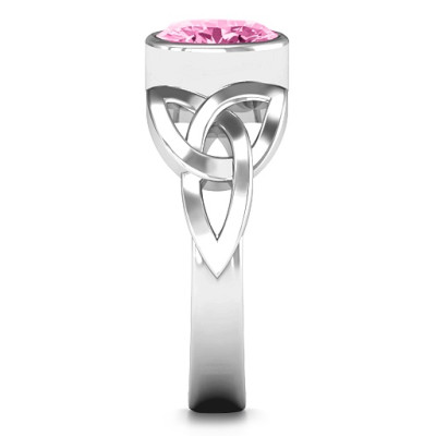 Trinity Knot Personalised Ring With Bezel-Set Oval Stone  - AMAZINGNECKLACE.COM