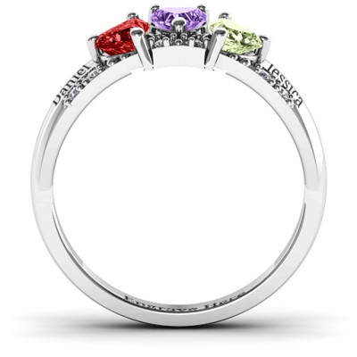 Tripartite Heart Gemstone Personalised Ring with Accents  - AMAZINGNECKLACE.COM