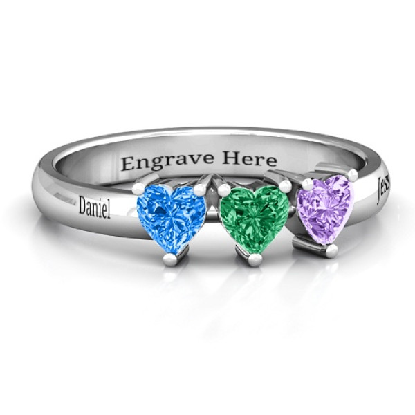 Triple Heart Stone Personalised Ring  - AMAZINGNECKLACE.COM