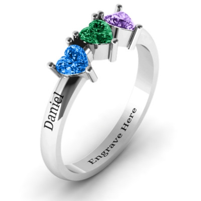 Triple Heart Stone Personalised Ring  - AMAZINGNECKLACE.COM