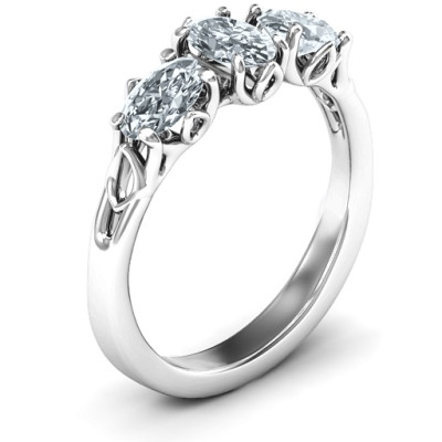 Triple Oval Stone Engagement Personalised Ring  - AMAZINGNECKLACE.COM