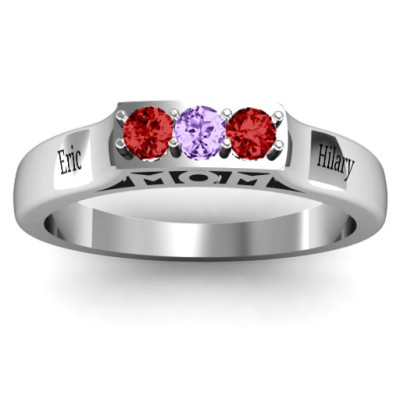 Triple Round Stone MOM Personalised Ring  - AMAZINGNECKLACE.COM