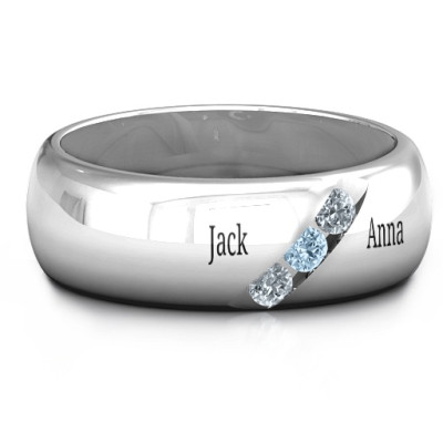 Triple Stone Grooved Men's Personalised Ring  - AMAZINGNECKLACE.COM