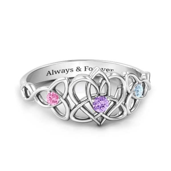 Triple Trinity Celtic Heart Personalised Ring - AMAZINGNECKLACE.COM