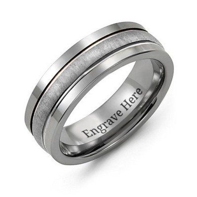 Tungsten Men's Brushed Centre Tungsten Band Personalised Ring - AMAZINGNECKLACE.COM