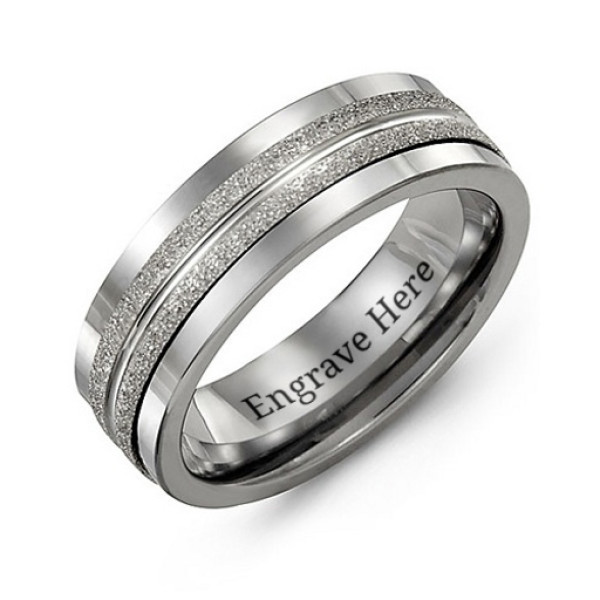 Tungsten Men's Double Row Brushed Tungsten Band Personalised Ring - AMAZINGNECKLACE.COM