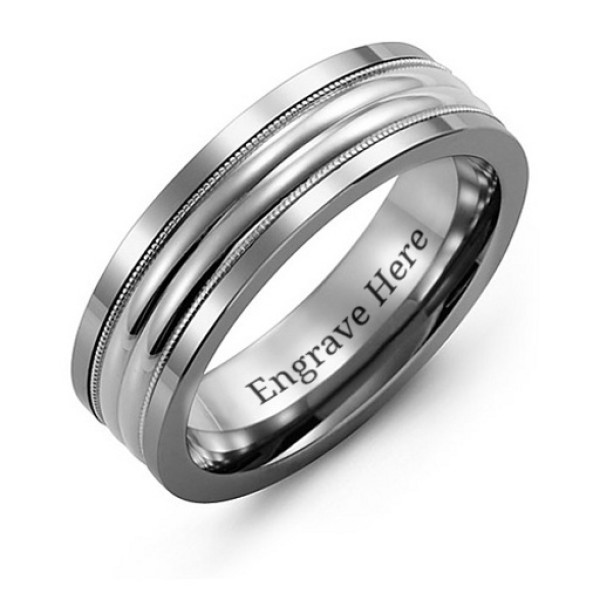 Tungsten Men's Double Row Inlay Tungsten Band Personalised Ring - AMAZINGNECKLACE.COM