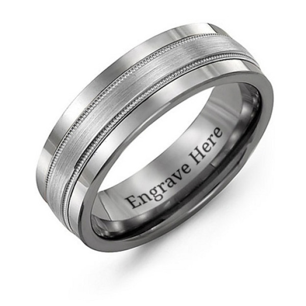 Tungsten Men's Grooved Centre Tungsten Band Personalised Ring - AMAZINGNECKLACE.COM