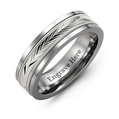 Tungsten Men's Tungsten Diamond Cut Inlay Band Personalised Ring - AMAZINGNECKLACE.COM