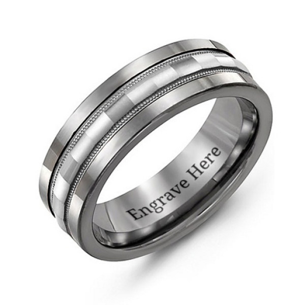 Tungsten Men's Tungsten Grooved Centre Band Personalised Ring - AMAZINGNECKLACE.COM
