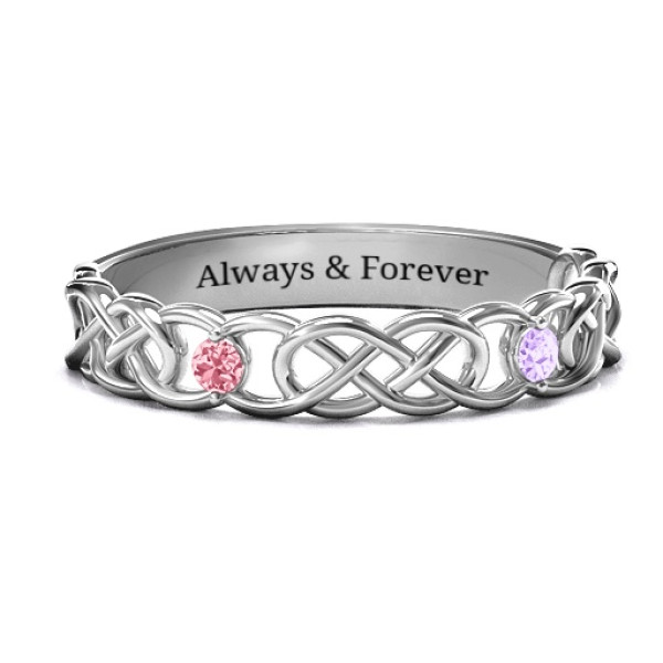 Two-Stone Interwoven Infinity Personalised Ring  - AMAZINGNECKLACE.COM