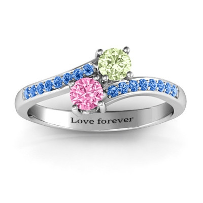Two Stone Personalised Ring With Sparkling Accents And Filigree Settings  - AMAZINGNECKLACE.COM