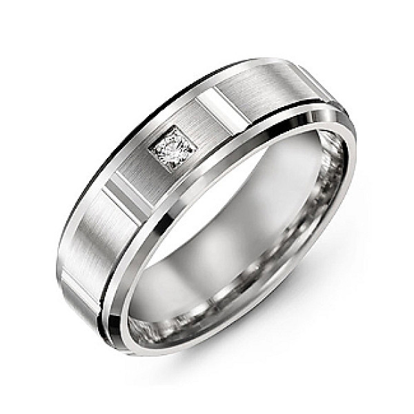 Vertical Diamond-Cut Men's Gemstone Personalised Ring with Beveled Edges  - AMAZINGNECKLACE.COM