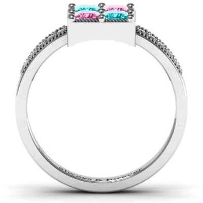 Vintage Princess Cut Personalised Ring with Shoulder Accents - AMAZINGNECKLACE.COM
