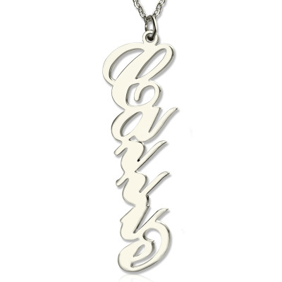 Solid White Gold 18ct Personalised Vertical Carrie Style Name Necklace - AMAZINGNECKLACE.COM