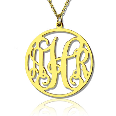 18ct Gold Plated Circle Monogram Personalised Necklace - AMAZINGNECKLACE.COM