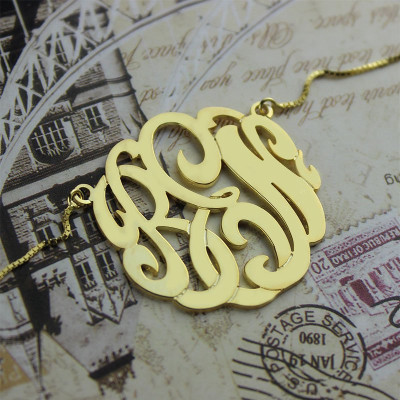 18ct Gold Plated Large Monogram Personalised Necklace Hand-painted - AMAZINGNECKLACE.COM