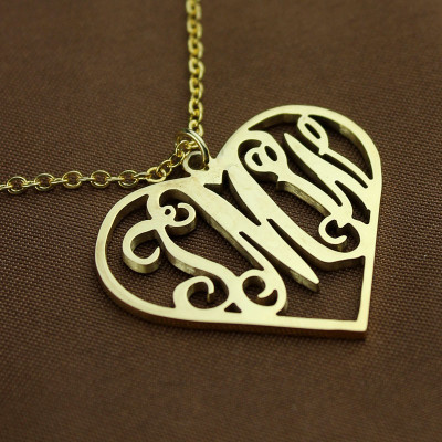 18ct Gold Plated Silver 925 Initial Monogram Personalised Heart Necklace-Single Hook - AMAZINGNECKLACE.COM
