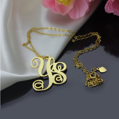 18ct Gold Plated 2 Initial Monogram Personalised Necklace - AMAZINGNECKLACE.COM