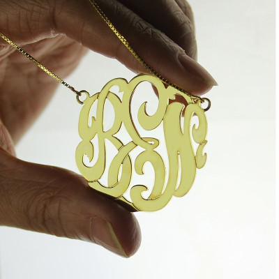 18ct Gold Plated Large Monogram Personalised Necklace Hand-painted - AMAZINGNECKLACE.COM