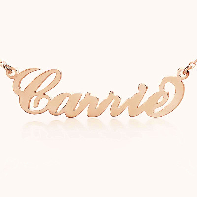 Personalised Carrie Name Necklace 18ct Solid Rose Gold - AMAZINGNECKLACE.COM