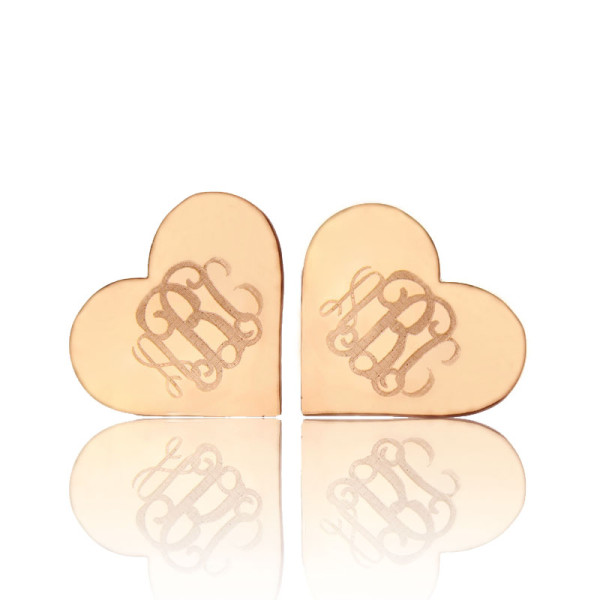 Heart Monogram Personalised Earrings Studs Cusotm Solid 18ct Rose Gold - AMAZINGNECKLACE.COM