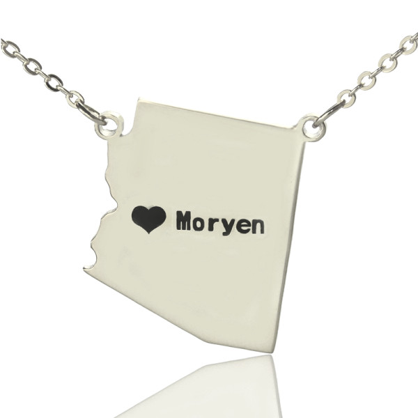 Custom Arizona State Shaped Personalised Necklaces With Heart  Name Silver - AMAZINGNECKLACE.COM
