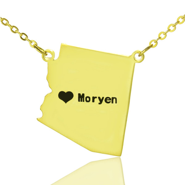 Custom Arizona State Shaped Personalised Necklaces With Heart  Name Gold Plated - AMAZINGNECKLACE.COM