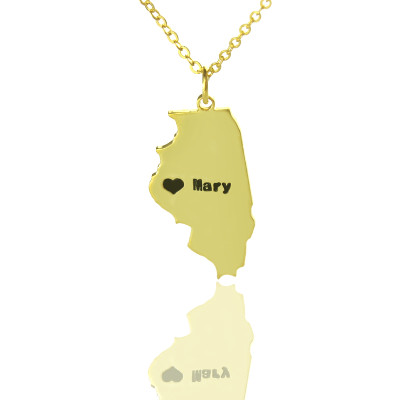 Custom Illinois State Shaped Personalised Necklaces With Heart  Name Gold Plated - AMAZINGNECKLACE.COM