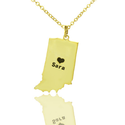 Custom Indiana State Shaped Personalised Necklaces With Heart  Name Gold Plated - AMAZINGNECKLACE.COM