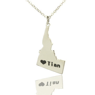 The Idaho State USA Map Personalised Necklace With Heart  Name Silver - AMAZINGNECKLACE.COM
