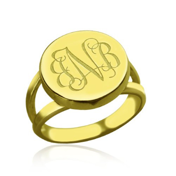 18ct Gold Plated Circle Monogram Signet Personalised Ring - AMAZINGNECKLACE.COM