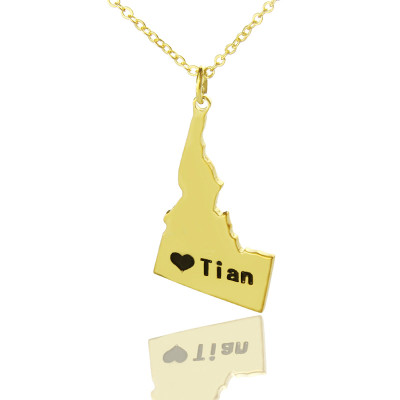 The Idaho State USA Map Personalised Necklace With Heart  Name Gold Plated - AMAZINGNECKLACE.COM