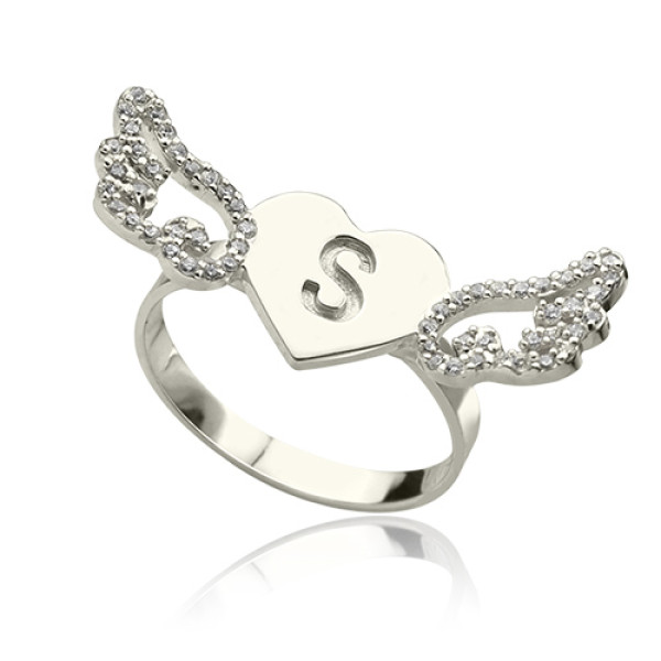 Heart Angel Wings Personalised Ring Engraved Initial  Birthstone Sterling Silver  - AMAZINGNECKLACE.COM