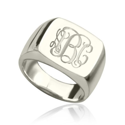 Engraved Square Designs Monogram Personalised Ring Sterling Silver - AMAZINGNECKLACE.COM