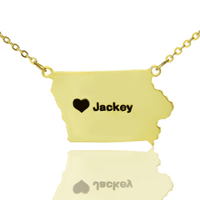 Iowa State USA Map Personalised Necklace With Heart  Name Gold Plated - AMAZINGNECKLACE.COM