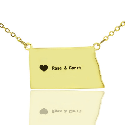 Personalised ND State USA Map Necklace With Heart  Name Gold Plated - AMAZINGNECKLACE.COM